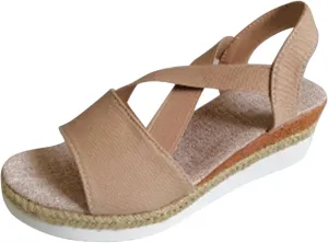 Women's High Elastic Cross Sandal Thick Strappy Open Toe Shoe Stretch Platform Flat Solid Braided Flats