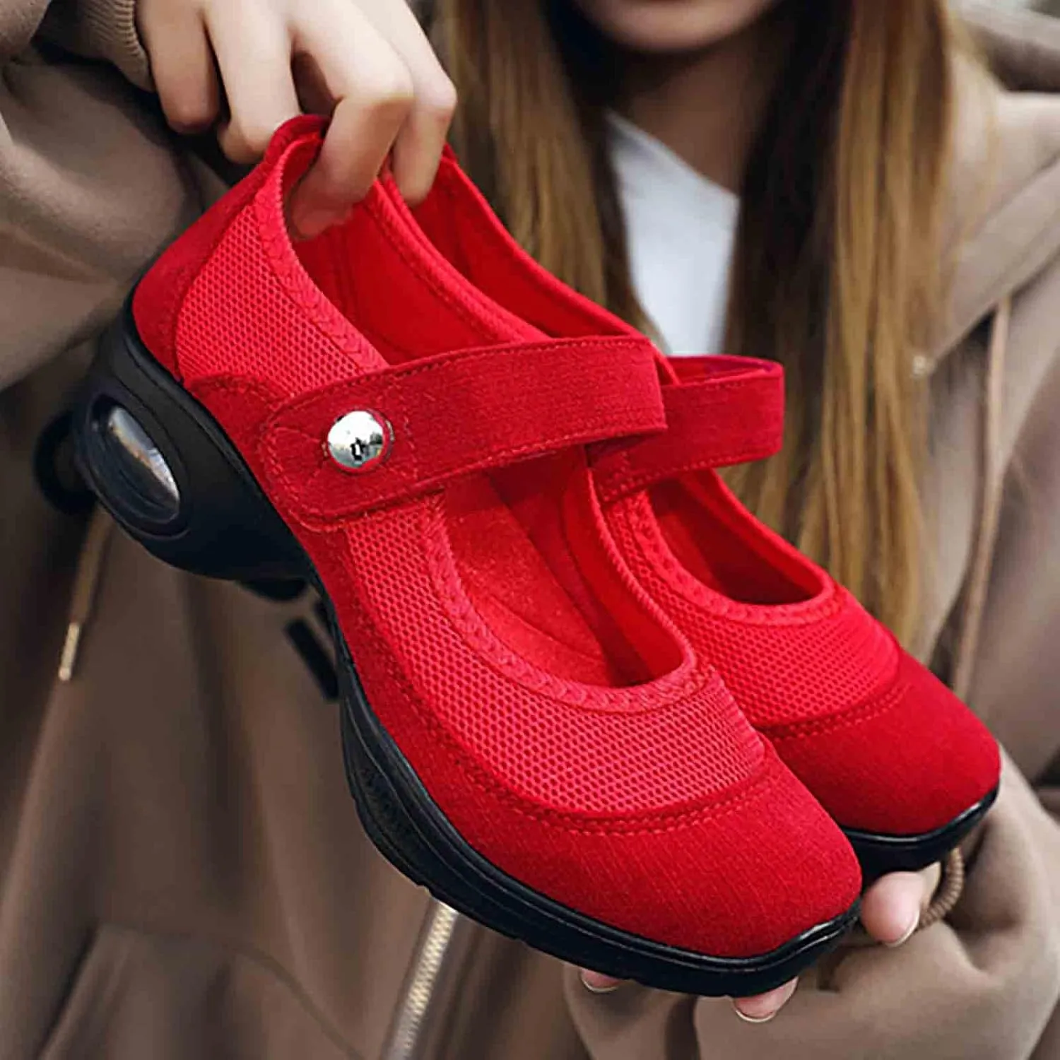 Women's Jazz Dance Shoes Sneakers Breathable Air Cushion Lady Split Sole Athletic Walking Dancing Shoes Platform