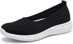 Women’s Knitted Flat Walking Shoes Comfortable Slip On Mesh Lightweight Low Heel Sneakers Casual Soft Gym Nurse Work Mom Loafers