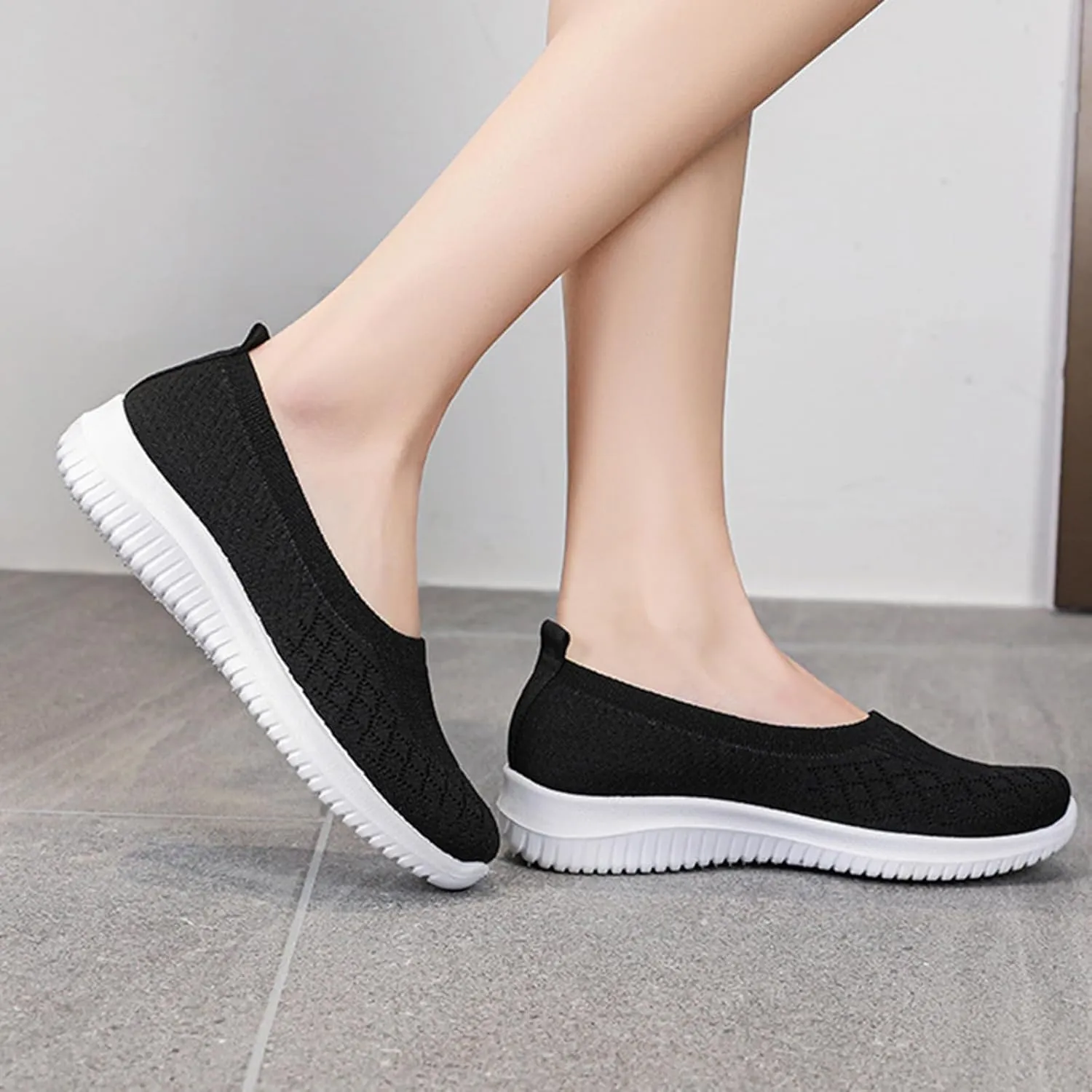 Women’s Knitted Flat Walking Shoes Comfortable Slip On Mesh Lightweight Low Heel Sneakers Casual Soft Gym Nurse Work Mom Loafers