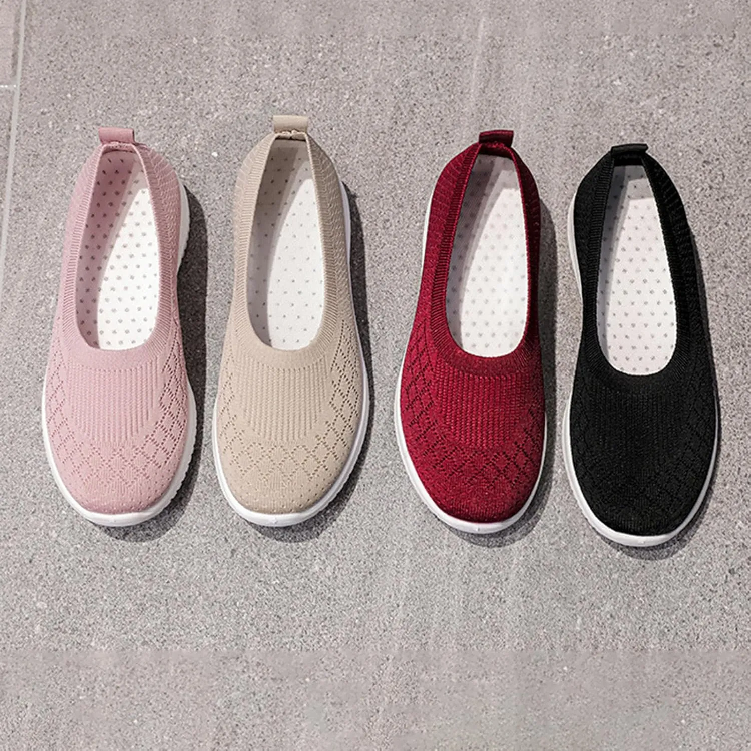 Women’s Knitted Flat Walking Shoes Comfortable Slip On Mesh Lightweight Low Heel Sneakers Casual Soft Gym Nurse Work Mom Loafers