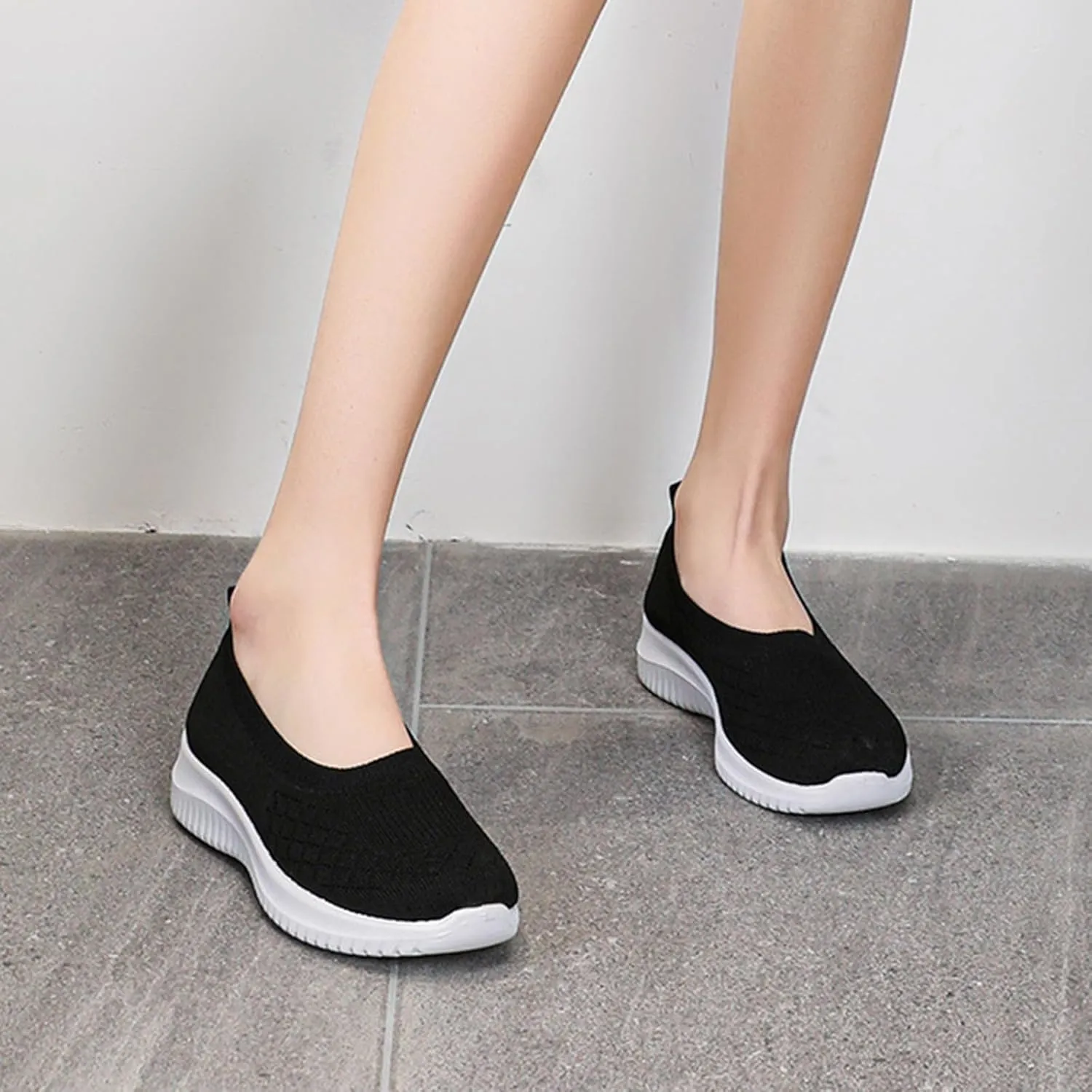 Women’s Knitted Flat Walking Shoes Comfortable Slip On Mesh Lightweight Low Heel Sneakers Casual Soft Gym Nurse Work Mom Loafers