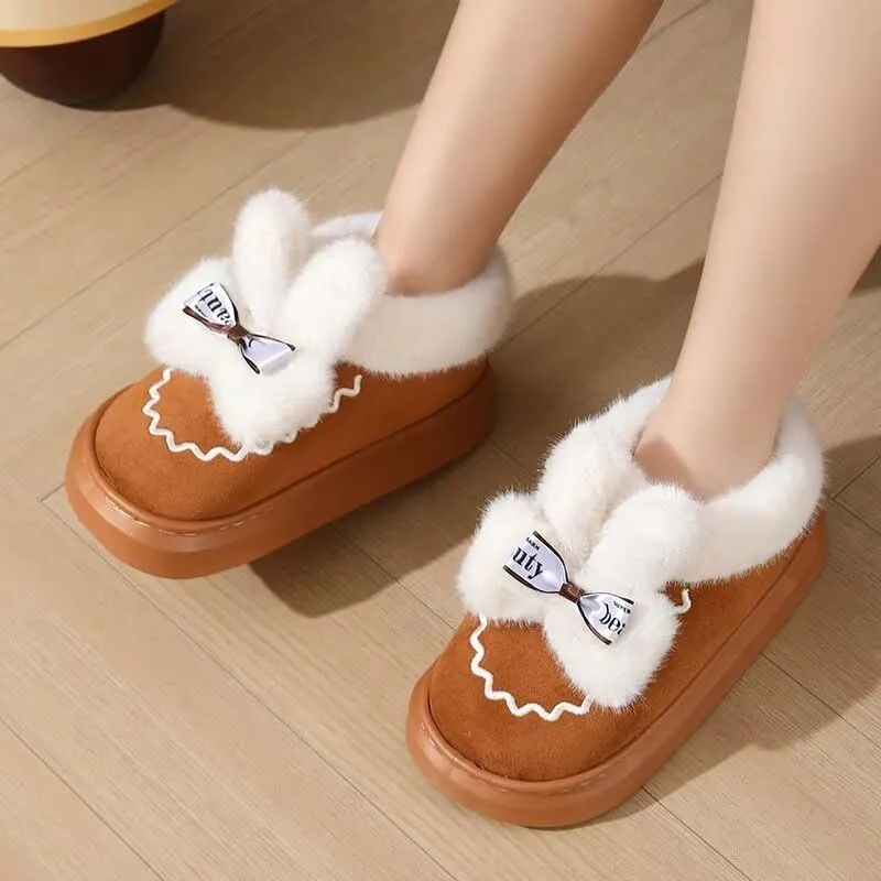 Women‘s Lovely Bowknot Warm Winter Shoes for Indoor Outdoor Bedroom Street Walking