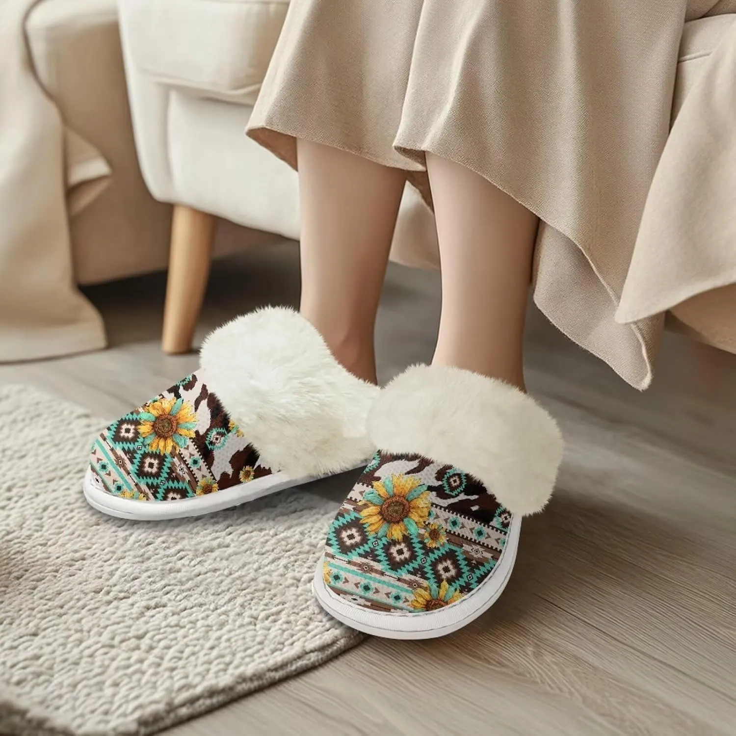Women's Men's Slip On Slippers, Flannel Lined House Shoes with Memory Foam Closed Toe Plush Slippers for Indoor Outdoor