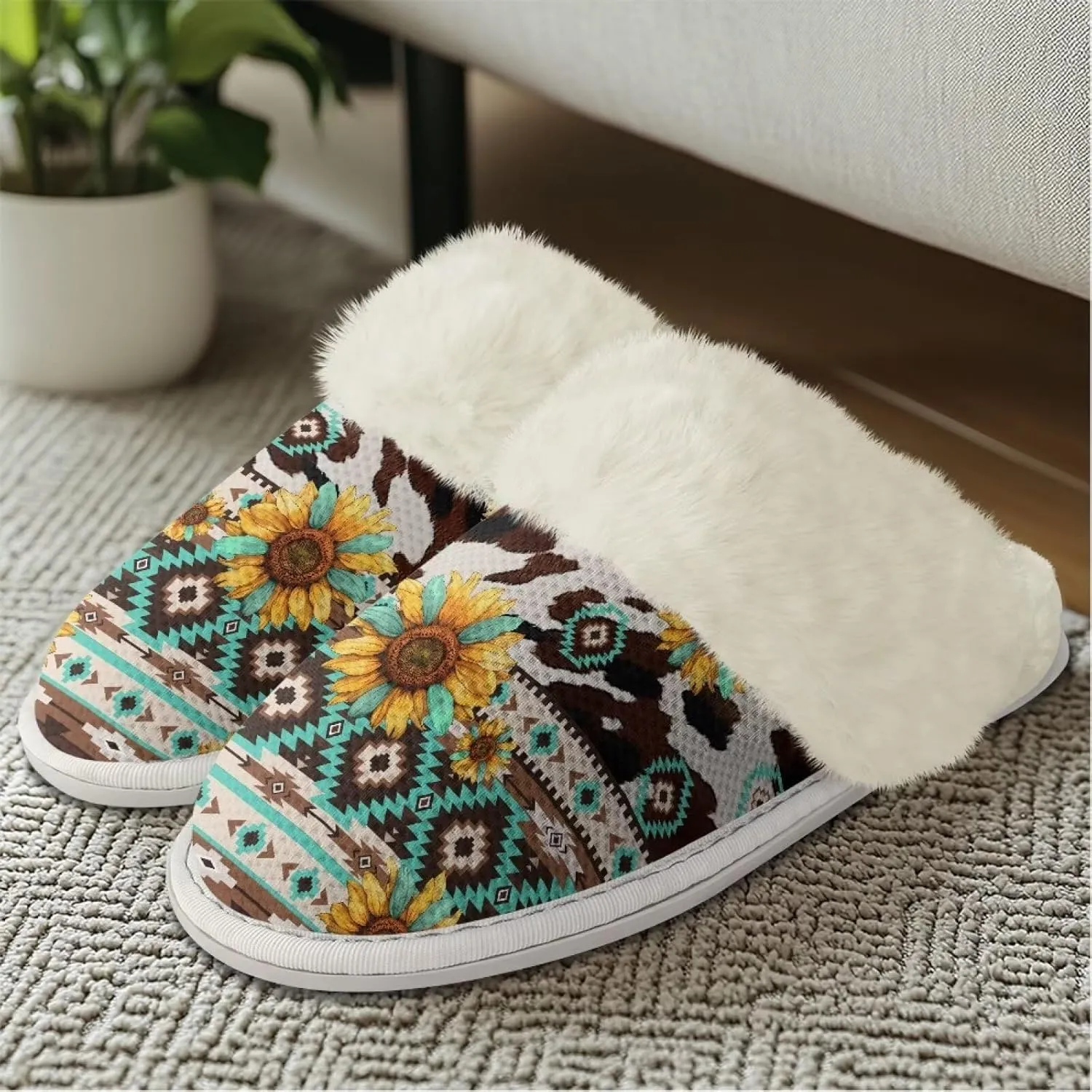 Women's Men's Slip On Slippers, Flannel Lined House Shoes with Memory Foam Closed Toe Plush Slippers for Indoor Outdoor