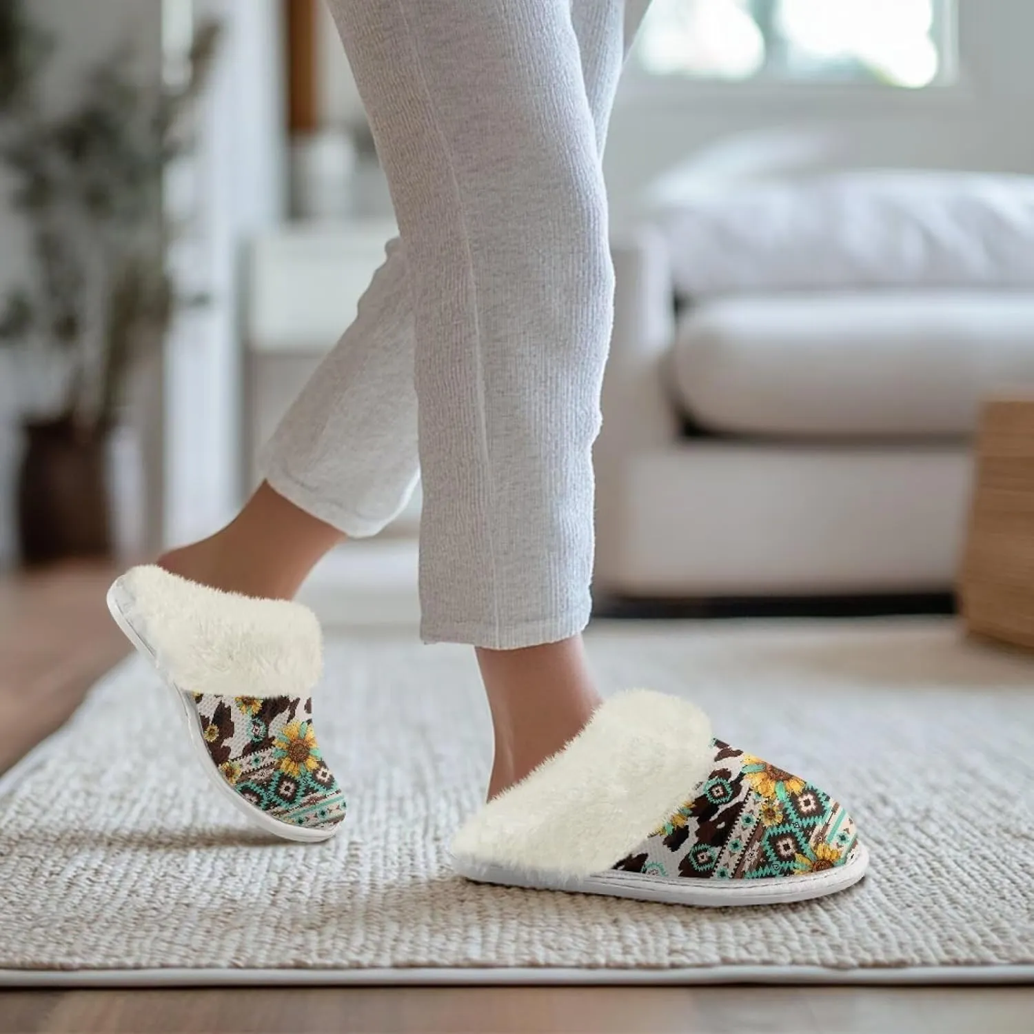 Women's Men's Slip On Slippers, Flannel Lined House Shoes with Memory Foam Closed Toe Plush Slippers for Indoor Outdoor