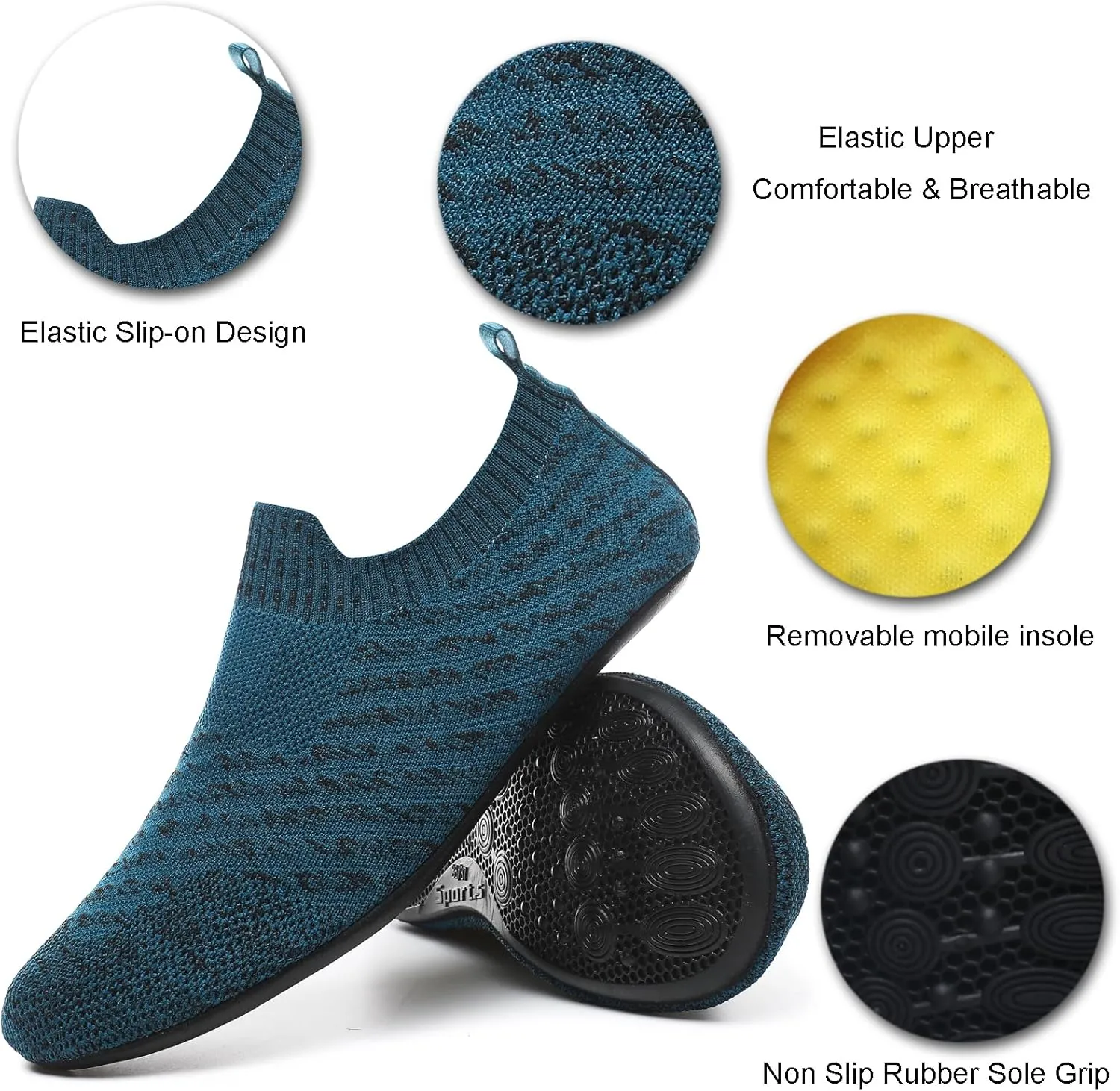 Womens Mens Slippers with Rubber Sole Ultra-Lightweight House Slipper Socks Around House Shoes Non Slip Indoor&Outdoor
