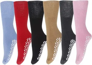 Womens Non-Slip Medical Non-Binding Socks, Cotton With Rubber Gripper Bottom, Assorted Colors, Size 9-11
