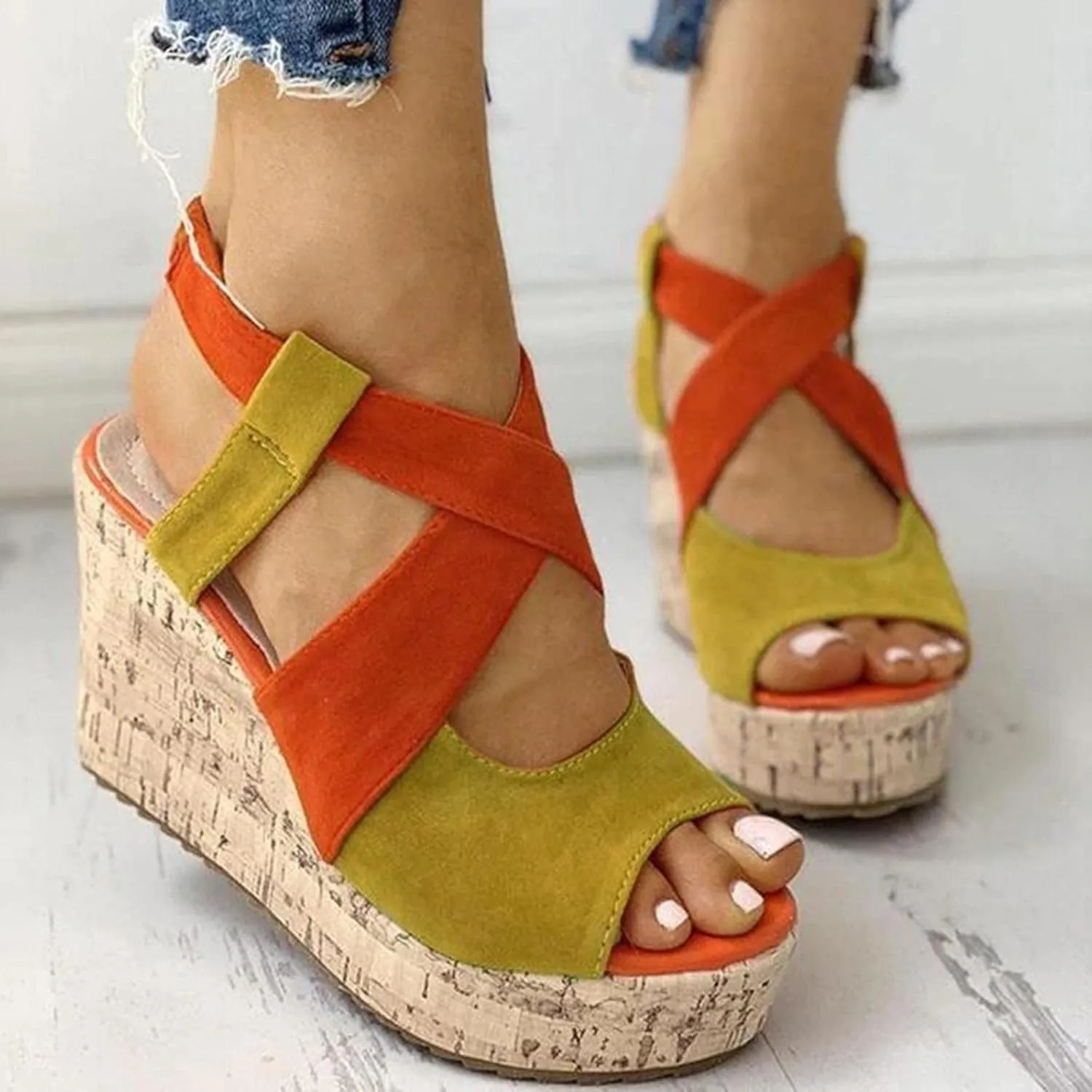 Women's Platform Sandals Wedge Open Toe Ankle Strap Lace Wedding Bridesmaid Shoes Casual Bohemia Wide Width Close Toe