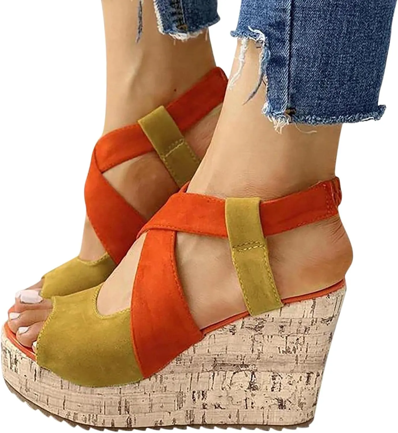 Women's Platform Sandals Wedge Open Toe Ankle Strap Lace Wedding Bridesmaid Shoes Casual Bohemia Wide Width Close Toe