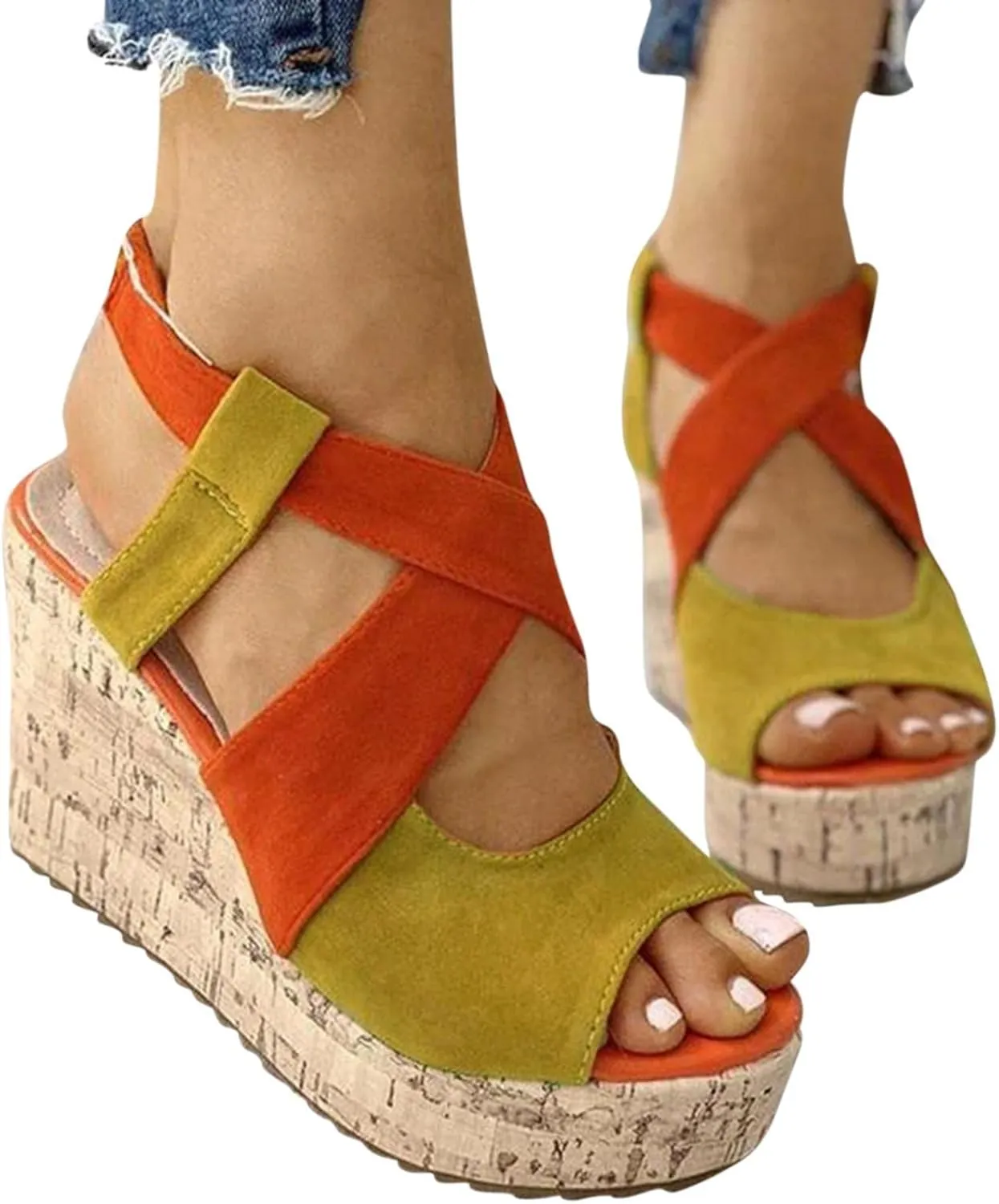 Women's Platform Sandals Wedge Open Toe Ankle Strap Lace Wedding Bridesmaid Shoes Casual Bohemia Wide Width Close Toe