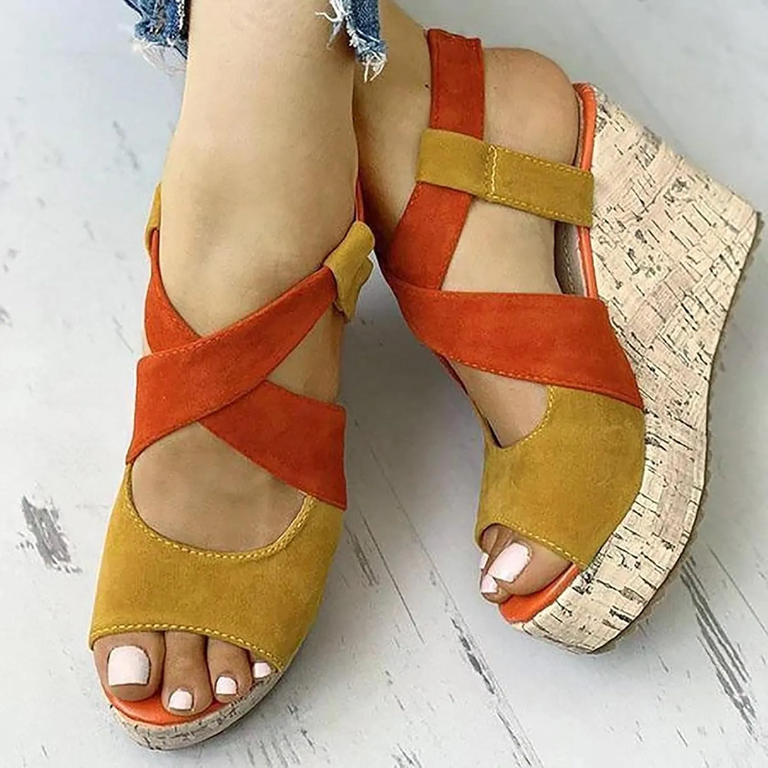Women's Platform Sandals Wedge Open Toe Ankle Strap Lace Wedding Bridesmaid Shoes Casual Bohemia Wide Width Close Toe