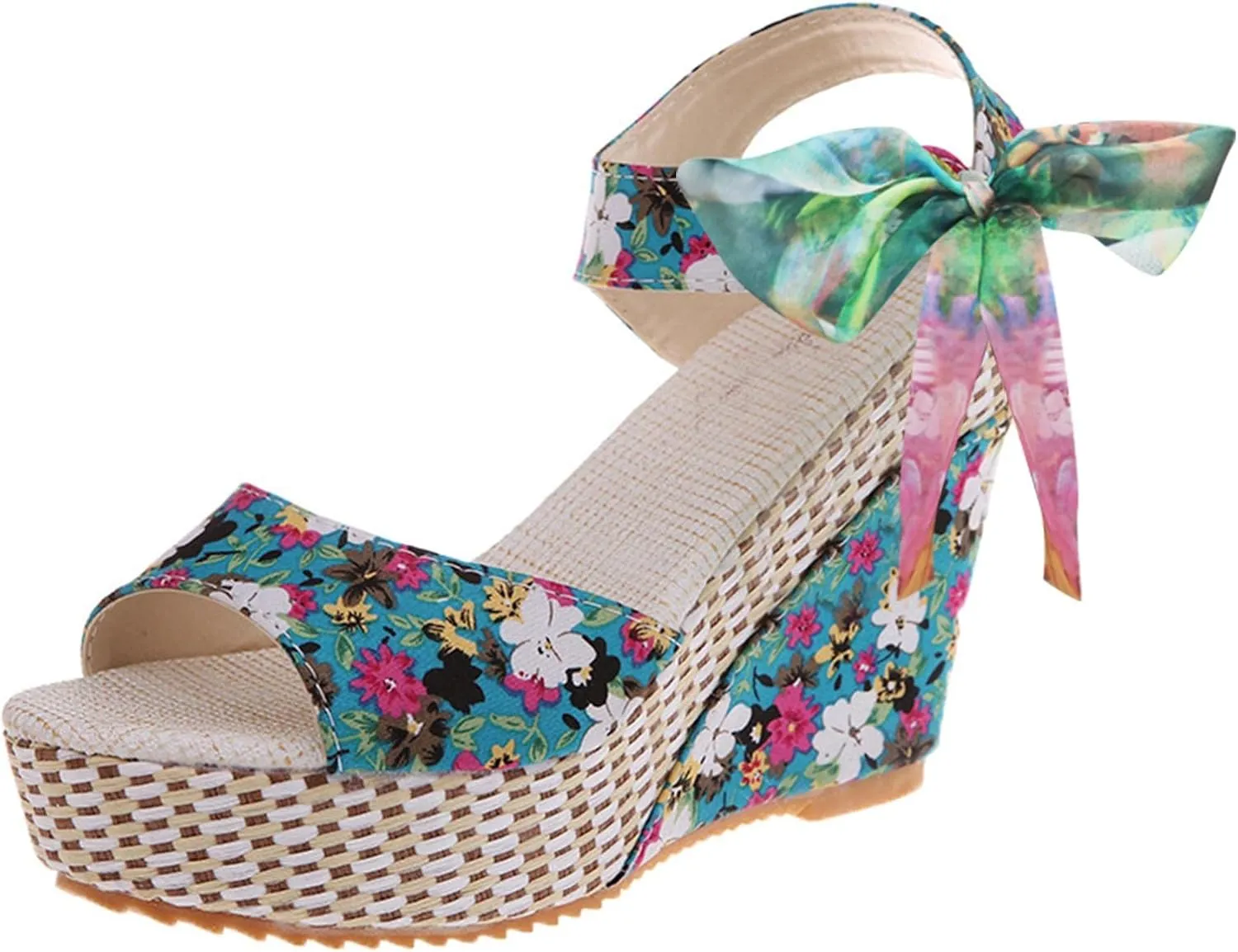 Women's Platform Sandals Wedge Open Toe Ankle Strap Lace Wedding Bridesmaid Shoes Summer Bohemia Dressy Comfortable