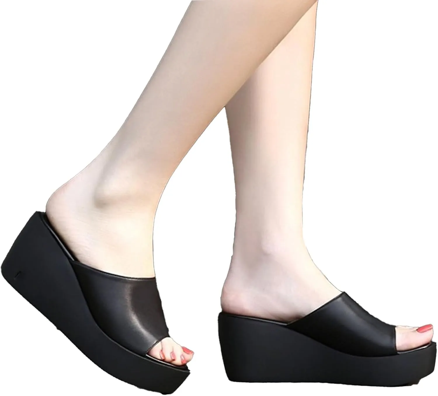 Women's Platform Wedge Sandals Comfortable Slip-On Open-Toe Sandals Outdoor Non-Slip Casual Sandals Slippers