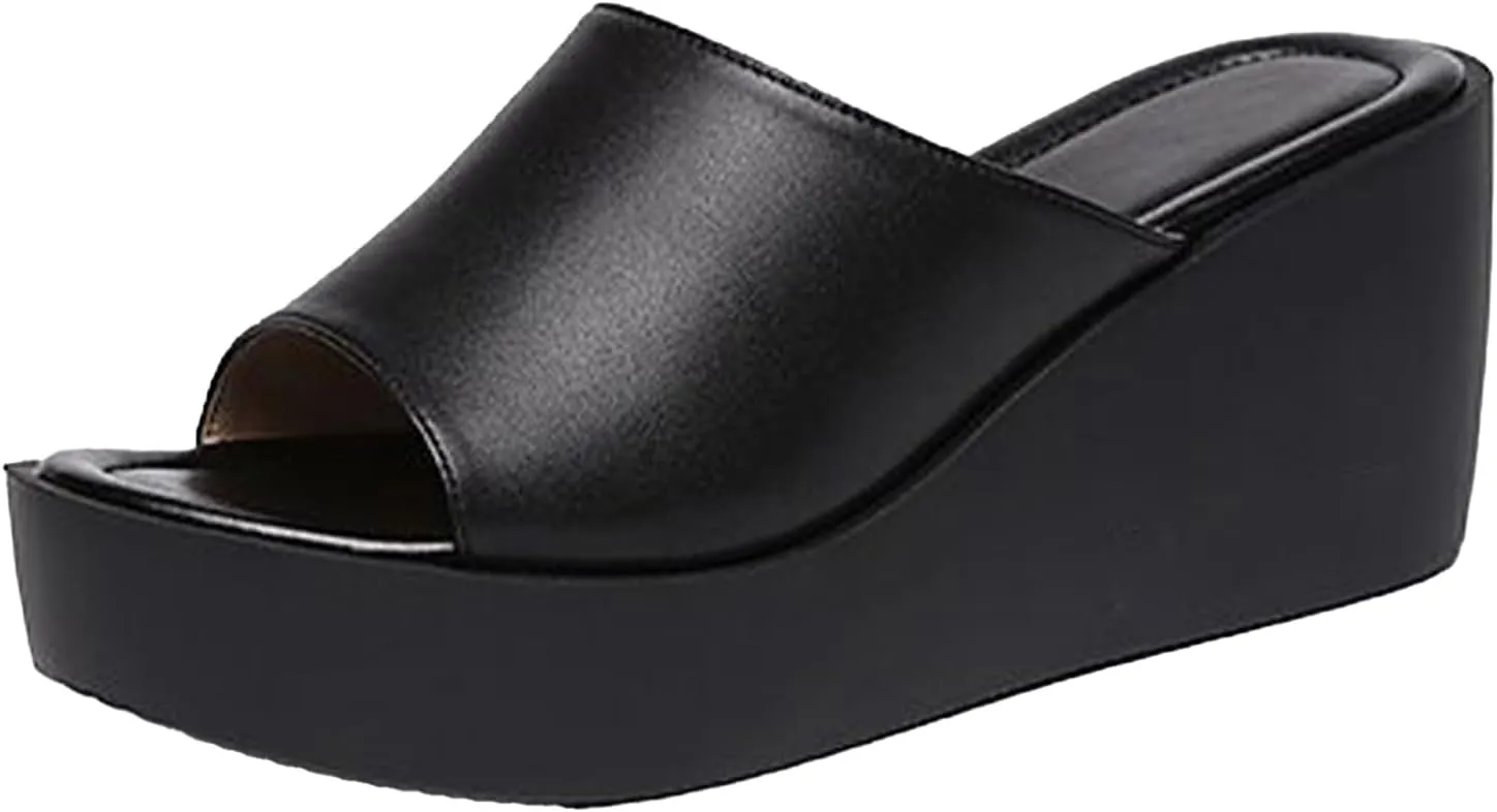 Women's Platform Wedge Sandals Comfortable Slip-On Open-Toe Sandals Outdoor Non-Slip Casual Sandals Slippers