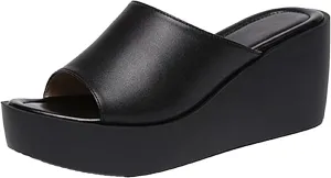 Women's Platform Wedge Sandals Comfortable Slip-On Open-Toe Sandals Outdoor Non-Slip Casual Sandals Slippers