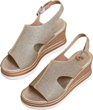 Women's Platform Wedge Sandals, Platform Wedge Sandals 2025 Summer Dressy Heels Bohemia Buckle Ankle Strap Wedge Sandal Comfortable Open-Toe Wedding Party Shoes