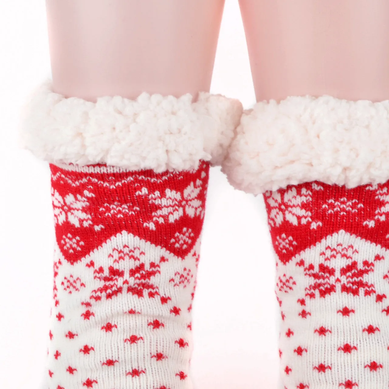 Women's Plush Fleece Lined Sherpa Slipper Socks Snowflakes Design Fluffy Socks Warm Socks Fuzzy Socks