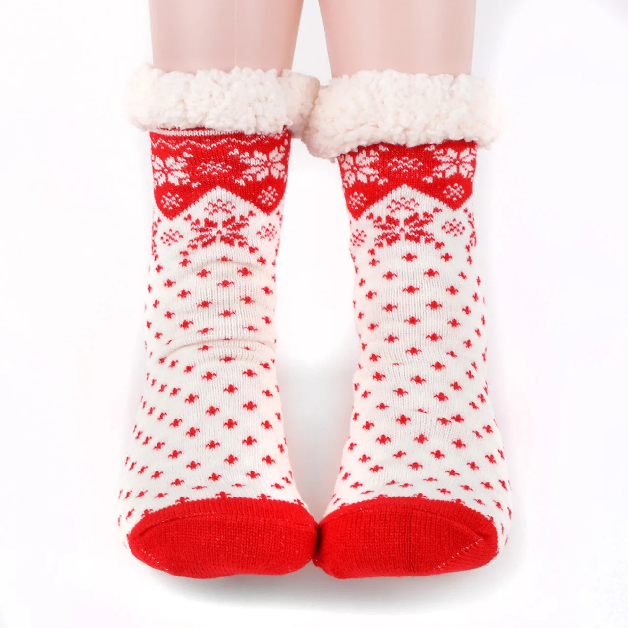 Women's Plush Fleece Lined Sherpa Slipper Socks Snowflakes Design Fluffy Socks Warm Socks Fuzzy Socks