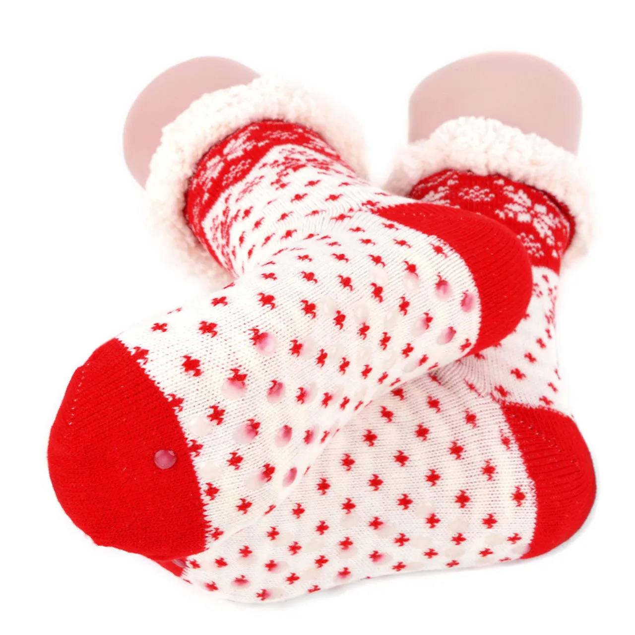 Women's Plush Fleece Lined Sherpa Slipper Socks Snowflakes Design Fluffy Socks Warm Socks Fuzzy Socks
