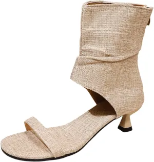 Women's Rhinestone Heeled Sandal Boots Wedge Heel Square Open Toe Side Zipper Sparkly Summer Pineapple Pearl Sandals