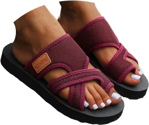 Womens Slide Sandals with Arch Support Breathable Mesh Hollow with Toe Loop Summer Casual Flats Slippers Orthotic Orthopedic Lightweight Comfortable Athletic Plantar Fasciitis Sandal Flip Flops