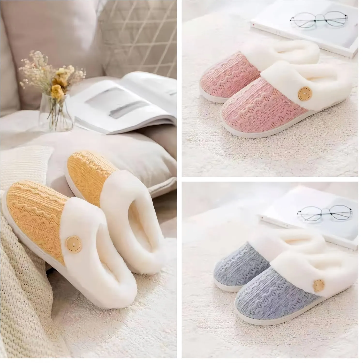 Womens Slipper Comfy Memory Foam House Slippers Warm Plush Bedroom Shoes with Faux Fur Lining Indoor Outdoor Slippers