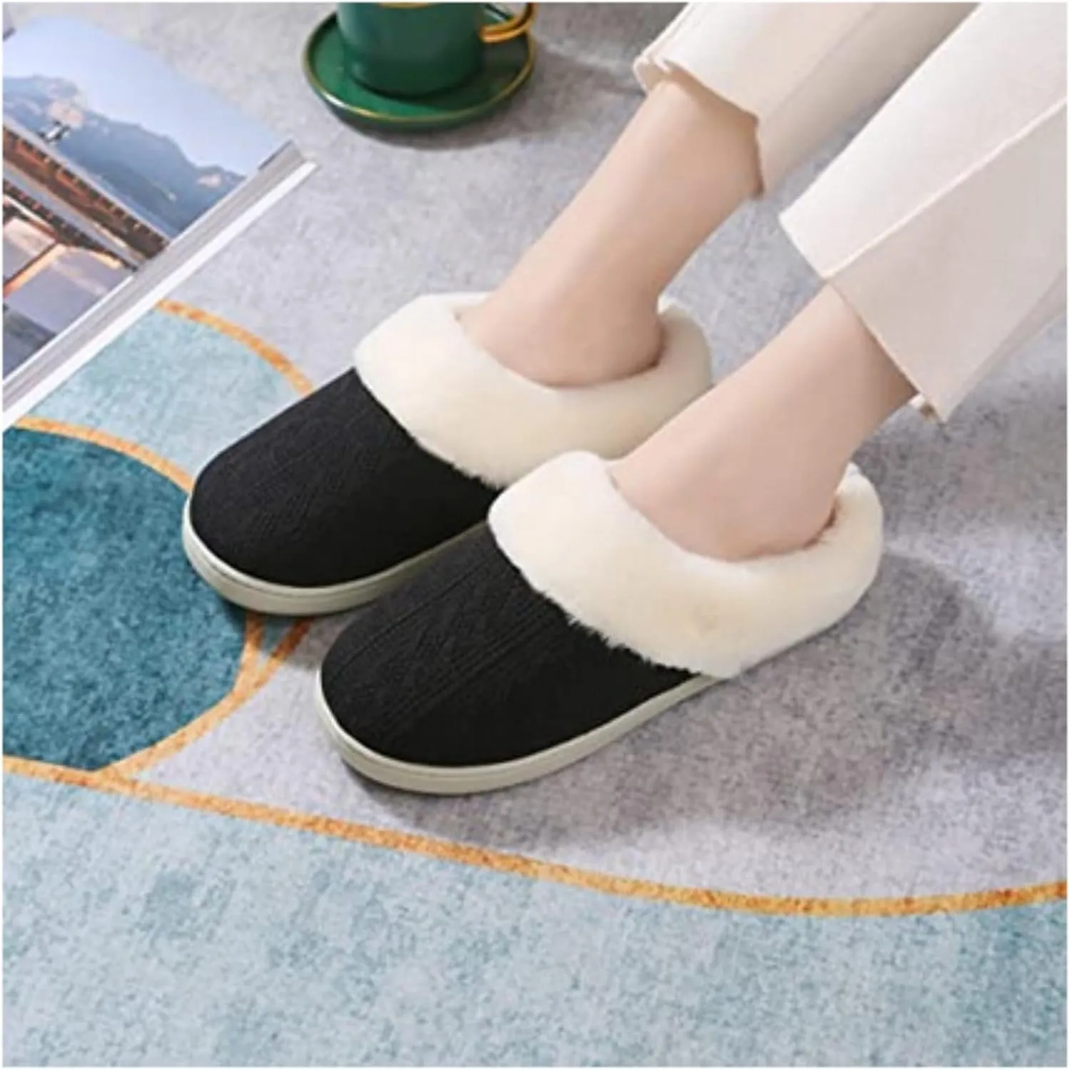 Womens Slipper Comfy Memory Foam House Slippers Warm Plush Bedroom Shoes with Faux Fur Lining Indoor Outdoor Slippers