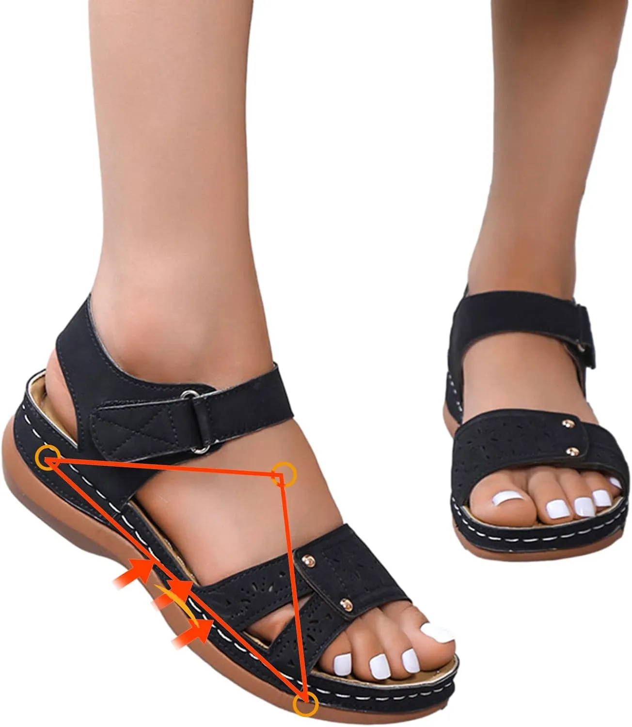 Womens Summer Sandals Open Toe Wedge Heel Ankle Strap Orthopedic Sandal with Arch Support Outdoor Comfortable Shoes