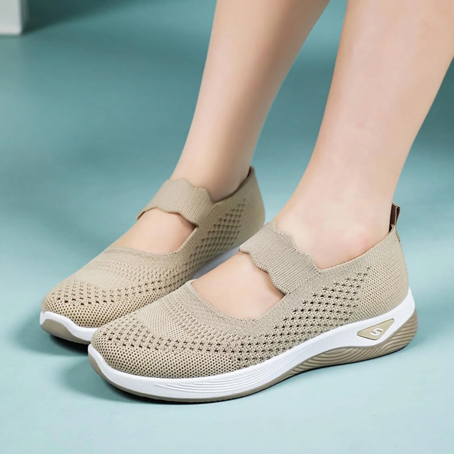 Women's Woven Orthopedic Sneakers Summer Breathable Mesh Hollow Out Soft Sole Walking Shoes Casual Lightweight Slip on Sneakers Comfortable Nurse Flats with Arch Support