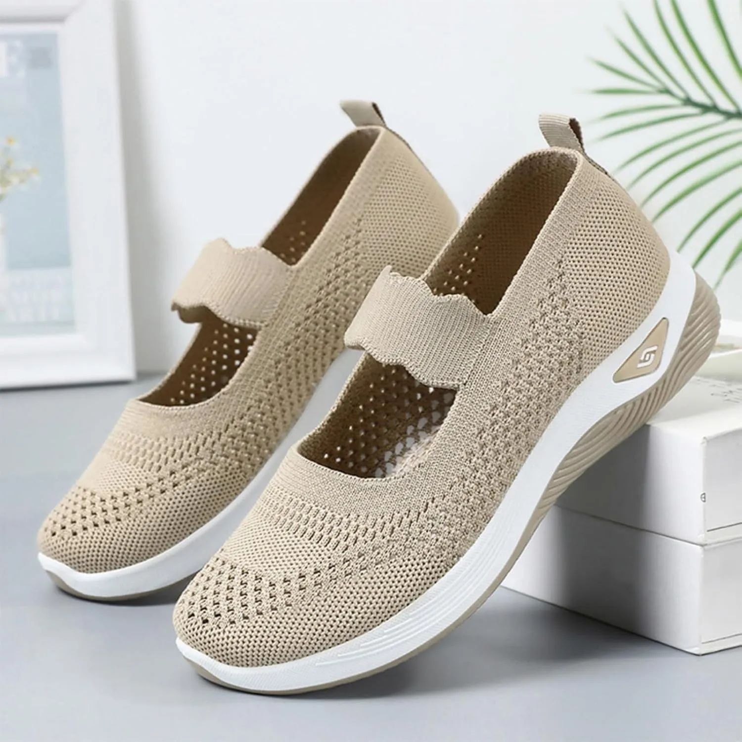 Women's Woven Orthopedic Sneakers Summer Breathable Mesh Hollow Out Soft Sole Walking Shoes Casual Lightweight Slip on Sneakers Comfortable Nurse Flats with Arch Support