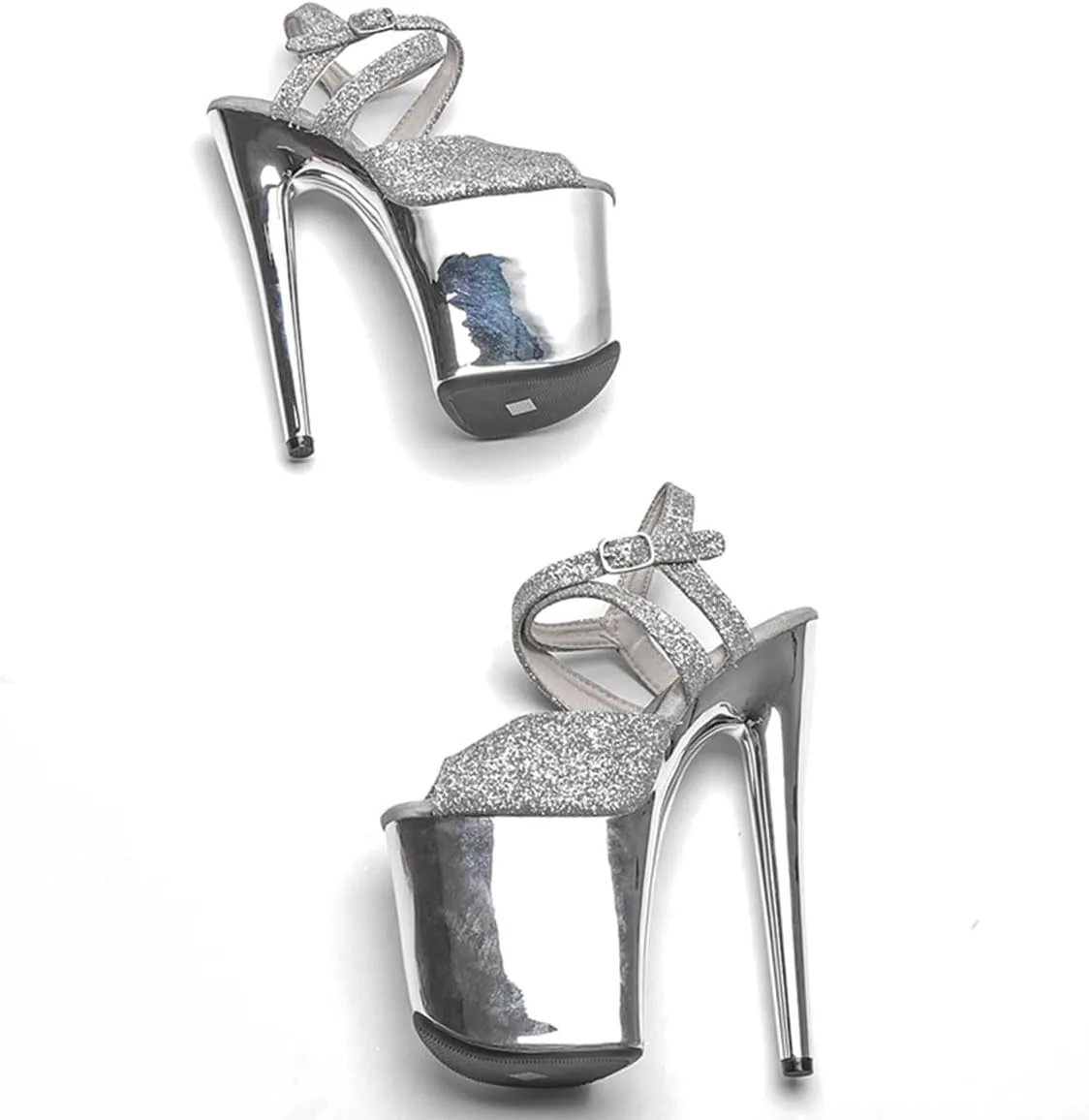 WUXIN H&P Women's Exotic Pole Dance Ankle-Strap Sandal 8 Inch Glitter Round Toe Platform Mirror Fashion Model Sexy Stiletto Custom Dress shoes High Heel