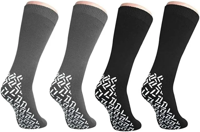 XXXL Extra Wide Bariatric Non Skid Slipper Socks (4 Pairs) - for Swollen Feet and Edema