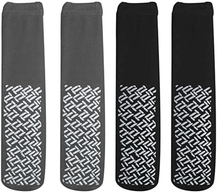 XXXL Extra Wide Bariatric Non Skid Slipper Socks (4 Pairs) - for Swollen Feet and Edema