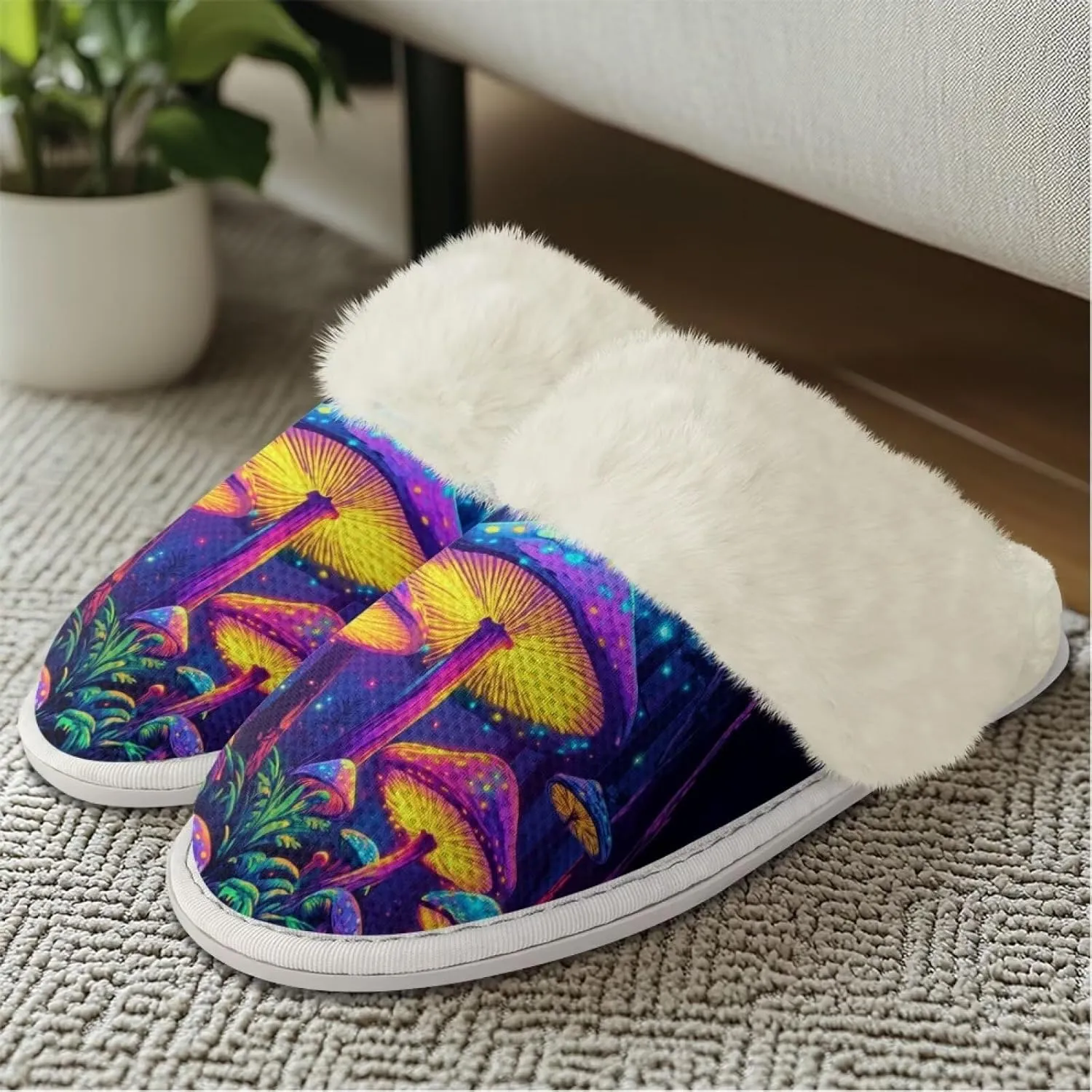 YEXIATODO Fuzzy Slippers Women Men Indoor and Outdoor House Shoes Memory Foam Slippers with Fur Edges