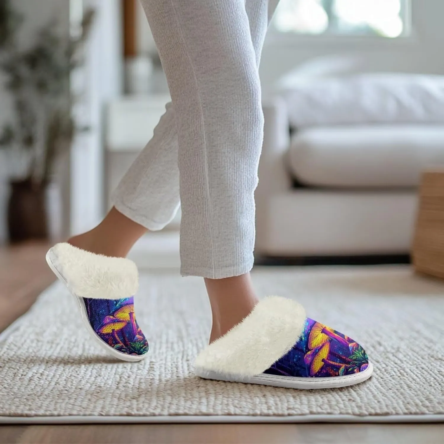 YEXIATODO Fuzzy Slippers Women Men Indoor and Outdoor House Shoes Memory Foam Slippers with Fur Edges
