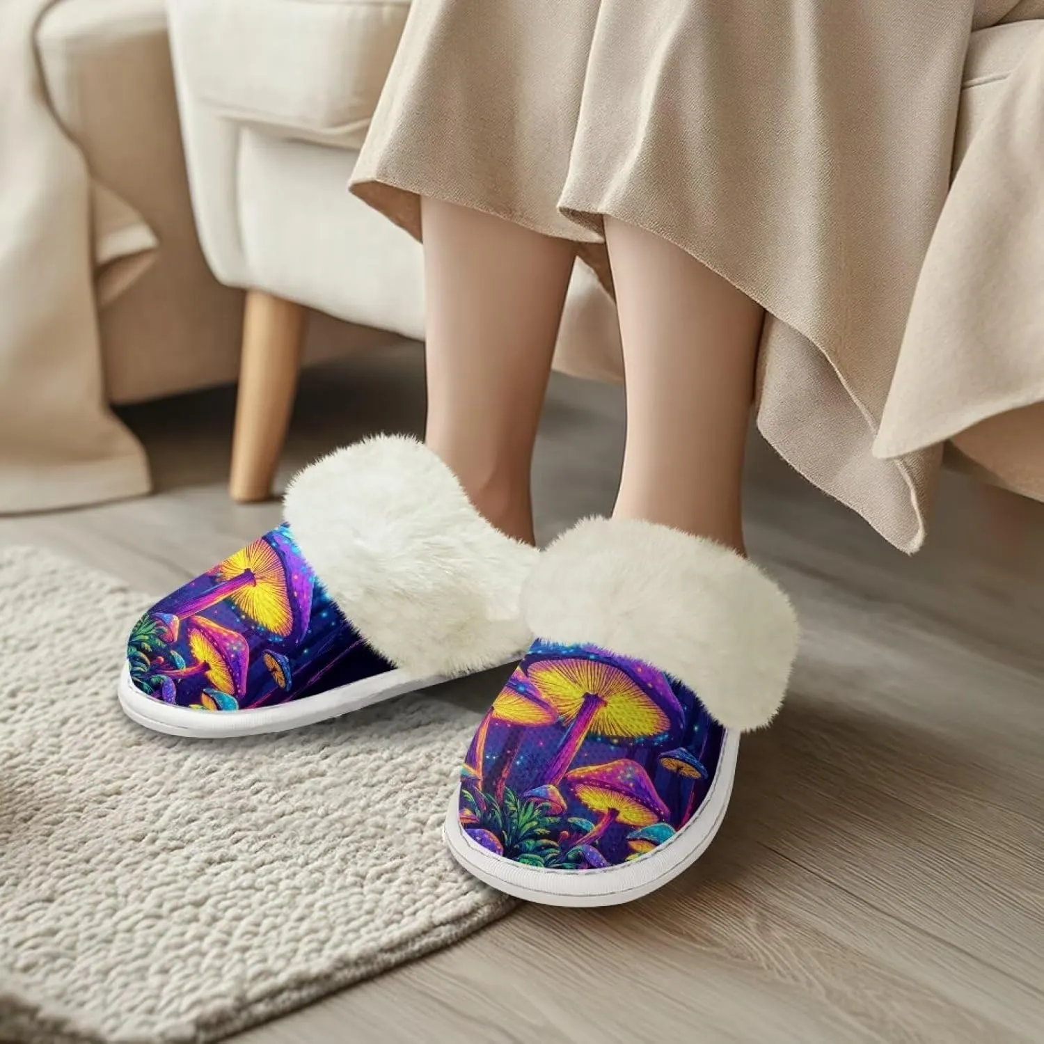 YEXIATODO Fuzzy Slippers Women Men Indoor and Outdoor House Shoes Memory Foam Slippers with Fur Edges
