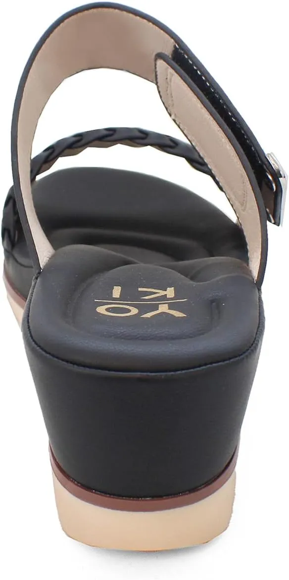 YOKI Women’s Comfort Wedge Sandals with Braided Upper & Gold Accent, Women’s Sandals Dressy Comfortable, Platform Sandals Women, Summer Sandals
