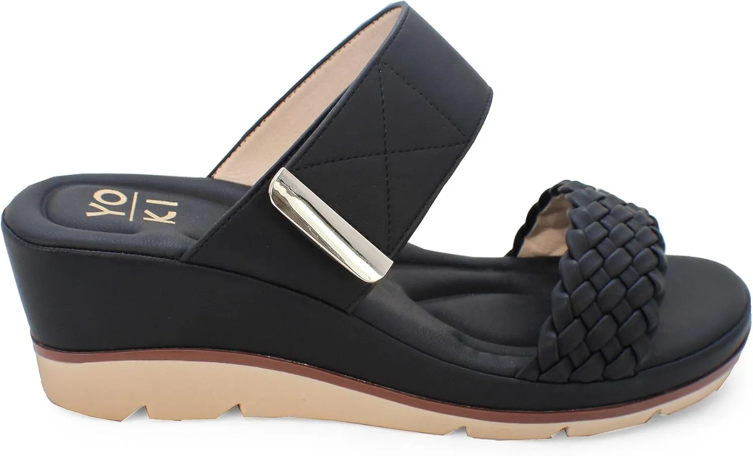 YOKI Women’s Comfort Wedge Sandals with Braided Upper & Gold Accent, Women’s Sandals Dressy Comfortable, Platform Sandals Women, Summer Sandals