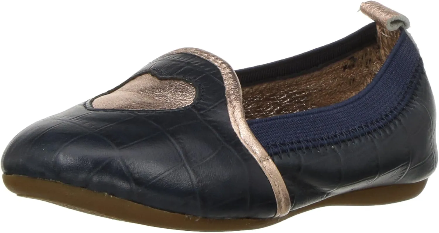 Yosi Samra Kid's Joey Two Tone Loafer with Heart Flat, Midnight/Rose Gold, 6 M US Toddler