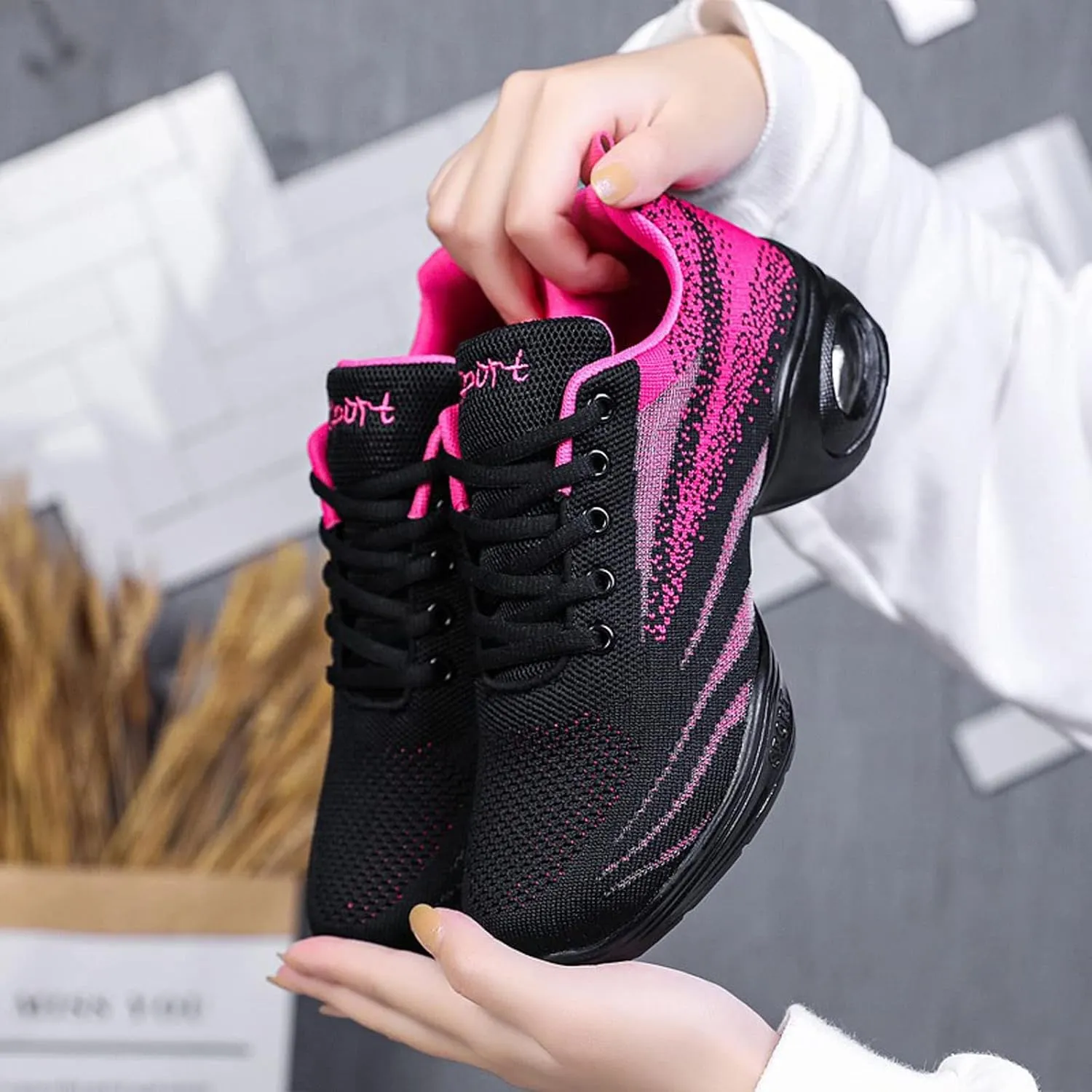 YUKTOPA Womens Dance Sneakers Jazz Shoes Lace-up Walking Shoes Lightweight Breathable Lady Platform Shoes