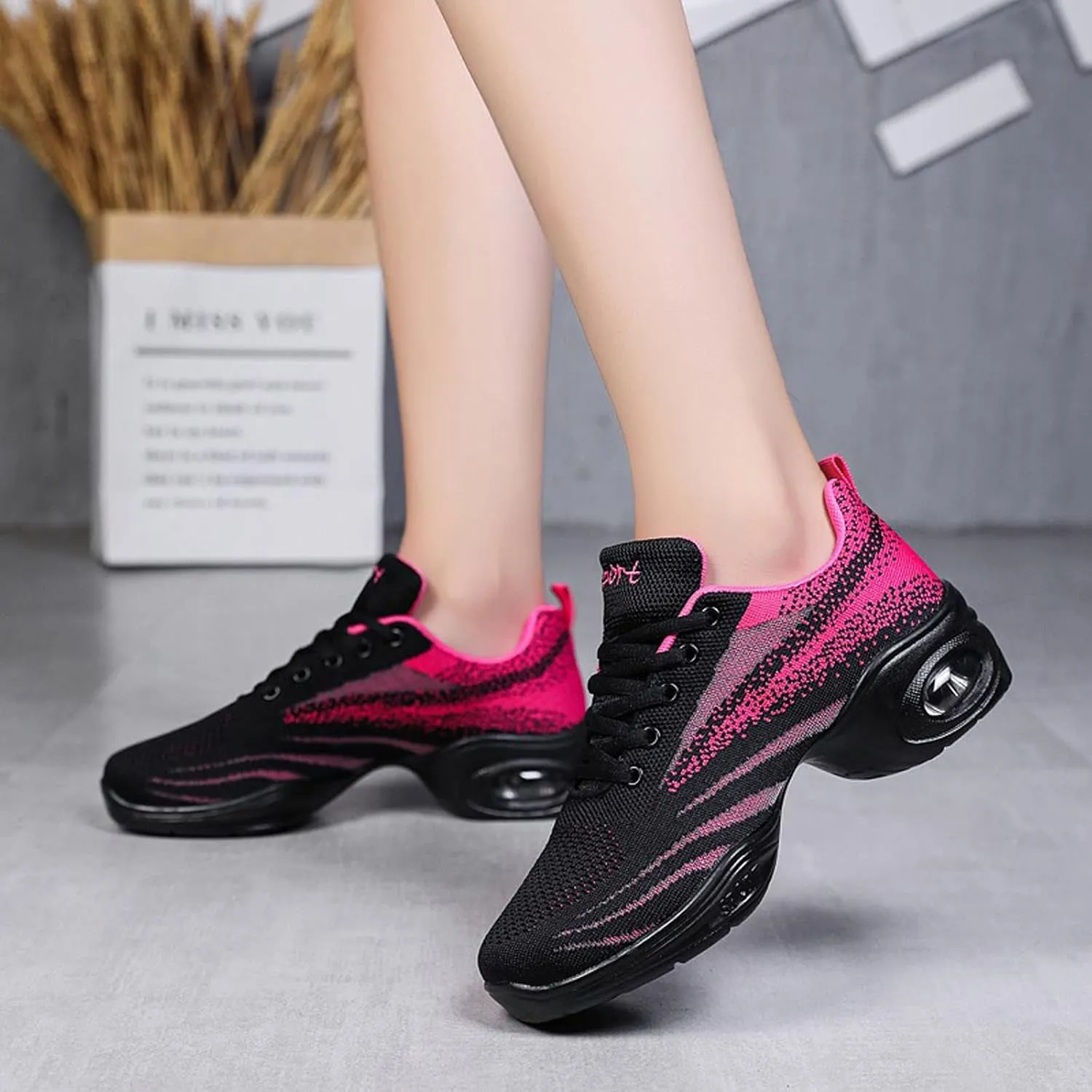 YUKTOPA Womens Dance Sneakers Jazz Shoes Lace-up Walking Shoes Lightweight Breathable Lady Platform Shoes
