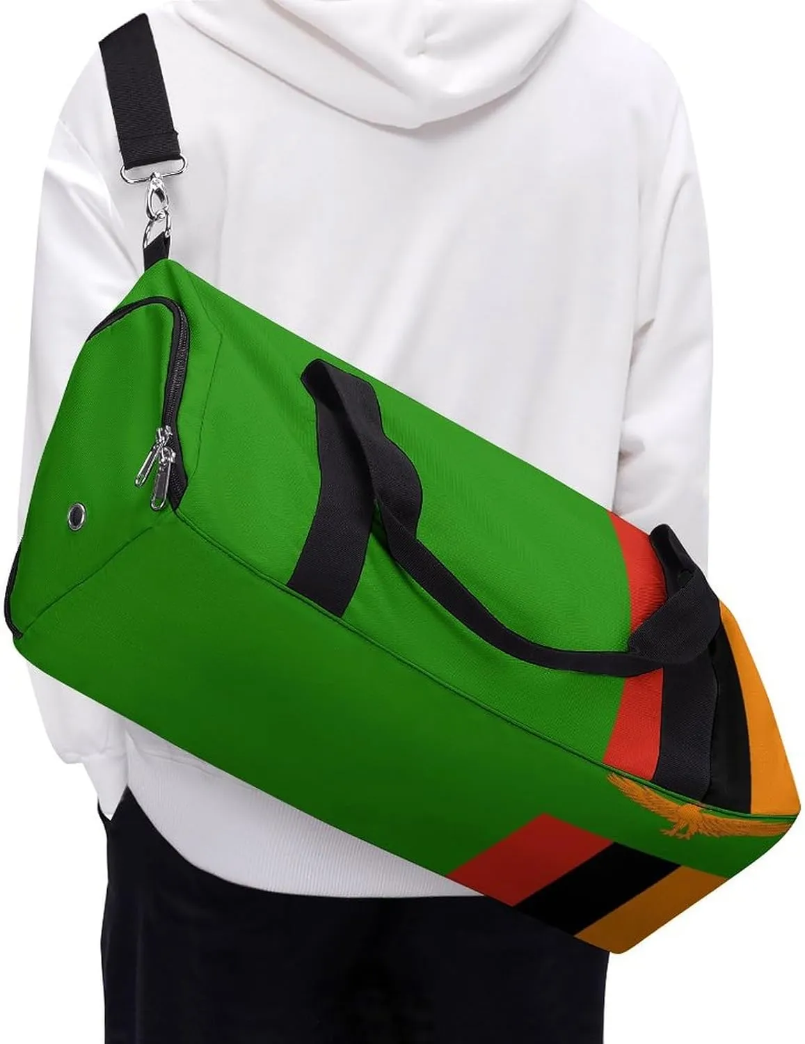 Zambia Flag Duffle Bag for Sports Lightweight Waterproof Gym Bag with Shoe Compartment