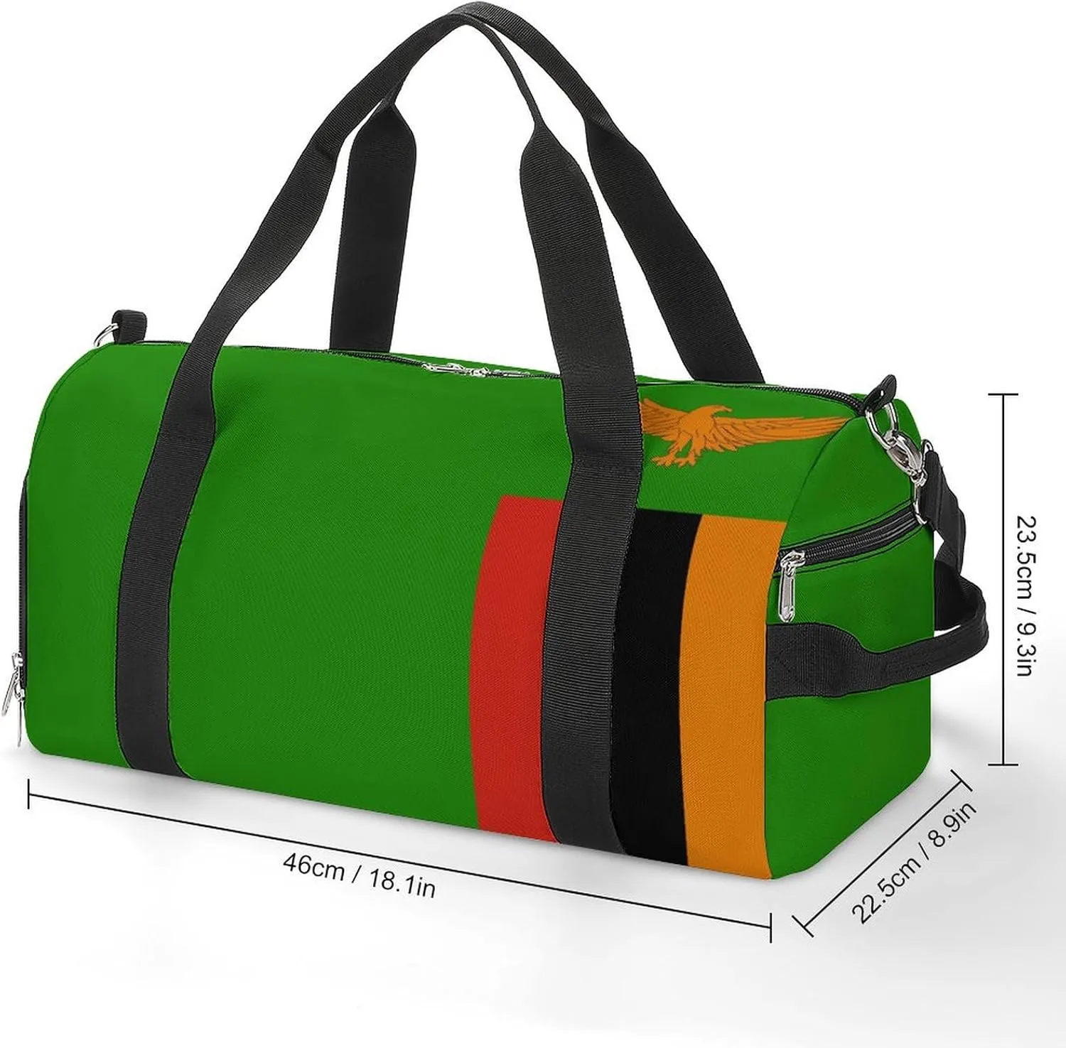 Zambia Flag Duffle Bag for Sports Lightweight Waterproof Gym Bag with Shoe Compartment