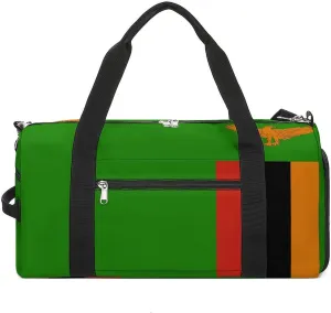 Zambia Flag Duffle Bag for Sports Lightweight Waterproof Gym Bag with Shoe Compartment