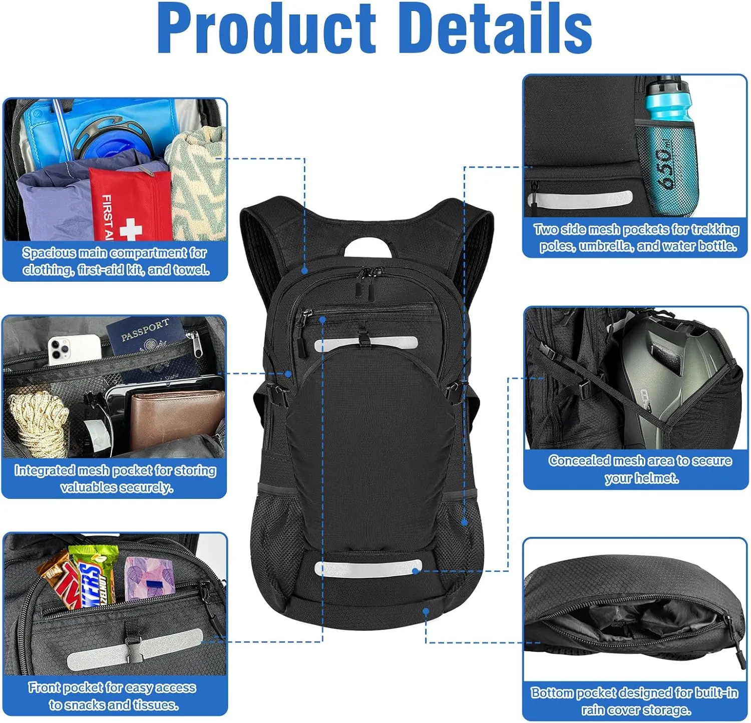 Zavothy 18L Water-Resistant Hydration Backpack Suit for 2L/3L Water Bladder – Hidden Helmet Compartment & Detachable Rain Cover – Lightweight Insulated Daypack for Cycling, Camping, Hiking (Men/Women)