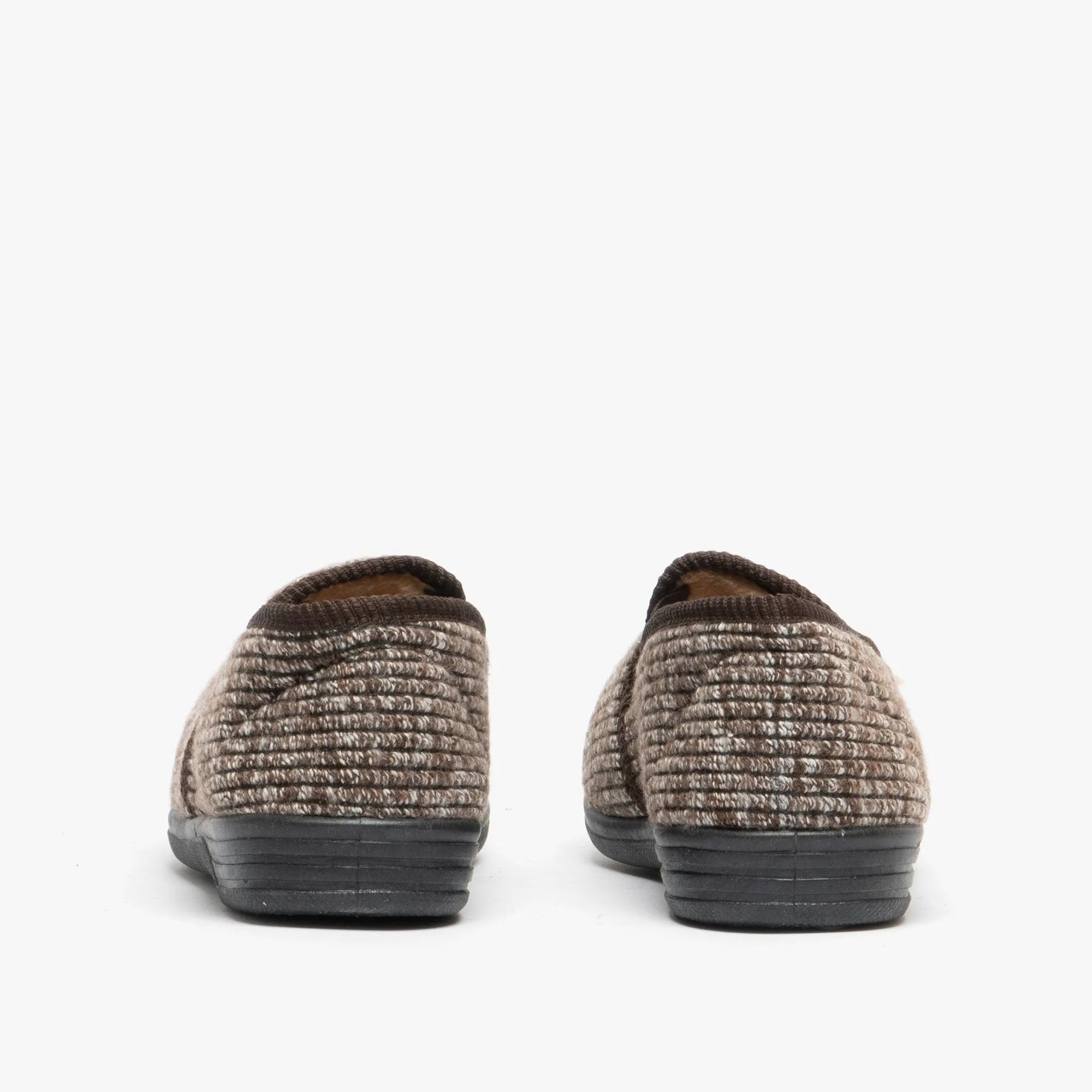 Zedzzz KEITH Mens Textured Knit Full Slippers Brown
