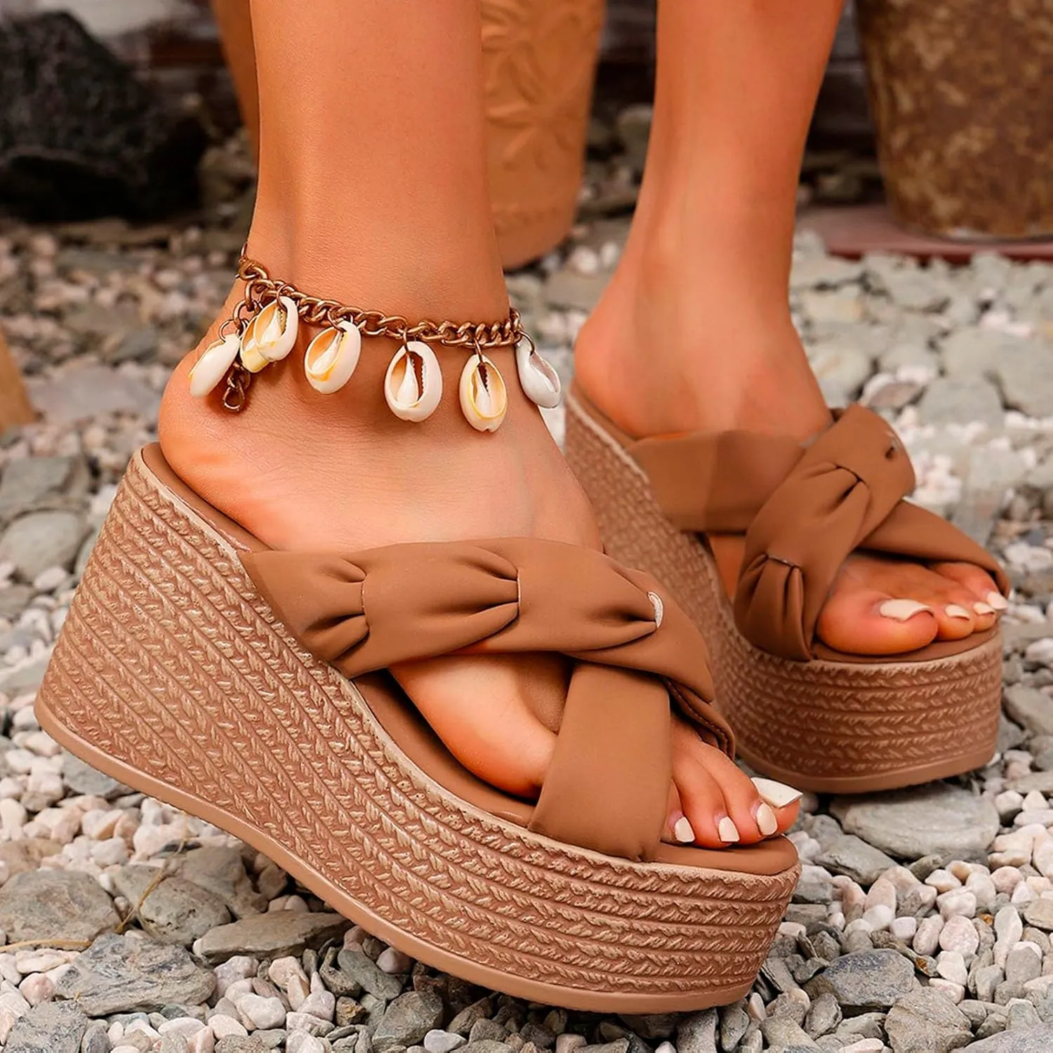 ZSpzx Espadrilles Wedge Sandals Womens Platform Bow Tie Open Toe Slides Shoes Slip On Women's Sparkly Fashion Dressy Prom Comfortable Slippers Retro Dress Summer Bohe Beach Ankle Strap Sandal